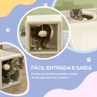 PawHut Túnel para Gatos com Bola Supensa Dobrável com Múltiplas Entradas Caverna de Sisal 98x30x30 cm Creme e Cinza(m-6)