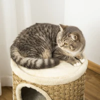 PawHut Casuta Pat pentru Pisici Stalp de zgariere sub forma de Turn 3 Nise Franghie Sisal Alga Marina(m-8)