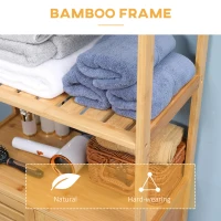 kleankin Dulap de baie cu 2 rafturi deschise si dulap cu doua usi, din bambus cu usa cu clapeta, natural(m-5)