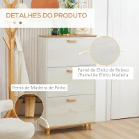 HOMCOM Sapateira Moderna com 3 Gavetas Abatíveis para 12 Pares de Sapatos e Prateleira Ajustável 70x23,5x122cm Branco Envelhecido(m-7)