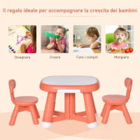 HOMCOM Set 3 Pezzi Tavolo con 2 Sedie per Bambini 1-3 Anni, Piano di Lavoro con Lavagnetta Bianca Lavabile, Rosso(m-4)