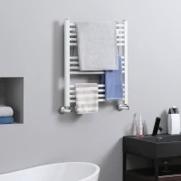 HOMCOM 13 Bars Heated Towel Rail, Curved Hydronic Bathroom Ladder Radiator Towel Warmer For Central Heating, 600mm x 700mm,  White(m-2)