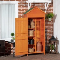 Outsunny Wooden Garden Shed, Small Outdoor Storage Cabinet with 3 Shelves, Tilted-felt Roof, and Two Lockable Doors, Orange(m-10)