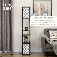 HOMCOM Candeeiro de Pé de Madeira com Estantes Lâmpada E27 Máx. 40W com Interruptor 26x26x156cm Preto e Branco(m-4)