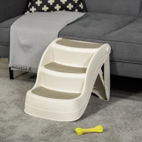 PawHut Foldable Pet Stairs Portable Dog Steps 3-Step Design with Non-slip Mats for High Beds, Sofas, 49 x 38 x 38 cm, Cream(m-11)