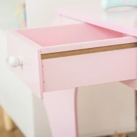 HOMCOM Tavolo Trucco per Bambini con Sgabello in Legno, Toeletta con Specchio e Cassetto, 60x36x88cm, Rosa(m-9)