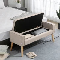 HOMCOM Banco de Armazenamento Estofado em Linho com Tampa Abatível e Pés de Madeira 120x45x54cm Bege(m-9)
