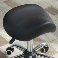 HOMCOM Cosmetic Stool 360° Rotate Height Adjustable Salon Massage Spa Chair Hydraulic Rolling Faux Leather Saddle Stool Mobility, Black(m-8)