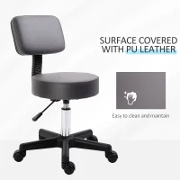 HOMCOM Beautician's Swivel Salon Chair w/ Padded Seat Back 5 Wheels Adjustable Height Salon Hairdressers Tattoo Spa Rolling Cushion Professional 35cm Grey(m-4)