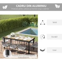 Masa de gradina Outsunny pentru 8 Persoane din Aluminiu, Masa de Exterior din Plastic pentru Terasa si Balcon, Negru si Culoare Lemn(m-5)