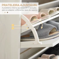 HOMCOM Sapateira Moderna com 3 Gavetas Abatíveis para 12 Pares de Sapatos e Prateleira Ajustável 70x23,5x122cm Branco Envelhecido(m-5)