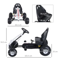 HOMCOM Go-Kart cu Pedale pentru Copii, Alb si Negru(m-3)