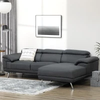 HOMCOM Canapea de colt pentru camera de zi, canapea in forma de L din material textil cu tetiera reglabila, canapea cu 3 locuri, gri inchis(m-2)