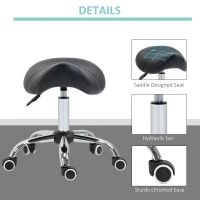 HOMCOM Cosmetic Stool 360° Rotate Height Adjustable Salon Massage Spa Chair Hydraulic Rolling Faux Leather Saddle Stool Mobility, Black(m-6)