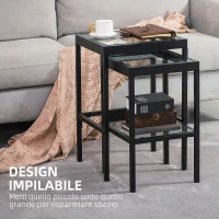HOMCOM Set 2 Tavolini da Salotto Moderni in Acciaio e Vetro per Soggiorno e Ingresso, 40.5x35.5x61 cm e 33x33x54.5 cm(m-4)