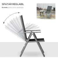 Outsunny Scaun de Gradina Pliabil cu Spatar Reglabil din Aluminiu, Negru 65x55x107cm(m-7)