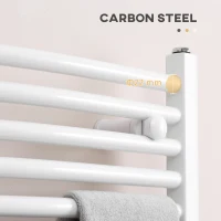 HOMCOM 13 Bars Heated Towel Rail, Curved Hydronic Bathroom Ladder Radiator Towel Warmer For Central Heating, 600mm x 700mm,  White(m-5)