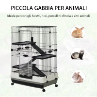 PawHut Gabbia a 3 Piani in Metallo con Vassoio per Roditori, Conigli e Furetti con 4 Ruote, 81.2x52.7x114cm, Nera(m-6)