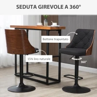 HOMCOM Set 2 Sgabelli da Bar Girevoli ad Altezza Regolabile per Cucina e Soggiorno, 47.5x50x93.5-116 cm, Nero e Noce(m-4)