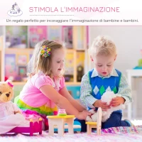 HOMCOM Specchiera Giocattolo Toeletta con Cassetto e Sgabello in Legno, Giochi per Bambine 3-6 Anni Rosa e Bianco(m-6)