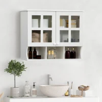 HOMCOM Wall-Mounted Bathroom Medicine Cabinet, Modern Bathroom Cabinet with Shelves for Living Room and Entryway, White(m-10)