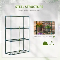 Outsunny 70L x 27W x 110H cm Modern Plant Stand Set of 2, 4-Tier Planter Holder with Steel Frame, Outdoor Flower Display Rack for Potted Plants Balcony Décor, Green(m-6)