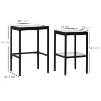 HOMCOM Set 2 Tavolini da Salotto Moderni in Acciaio e Vetro per Soggiorno e Ingresso, 40.5x35.5x61 cm e 33x33x54.5 cm(m-3)