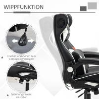 Vinsetto gamestoel, gamestoel, geïntegreerde luidsprekers, verstelbare rugleuning, zwart+wit, 69 x 73 x 118 cm(m-6)