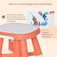 HOMCOM Set 3 Pezzi Tavolo con 2 Sedie per Bambini 1-3 Anni, Piano di Lavoro con Lavagnetta Bianca Lavabile, Rosso(m-5)