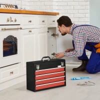 DURHAND Cutie de unelte portabila cu 4 sertare pentru unelte, cutie de unelte metalica cu blocare, 510mm x 220mm x 395mm(m-10)