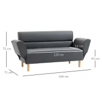HOMCOM Canapele cu 2 locuri pentru camera de zi, canapea mica cu cotiera reglabila, gri(m-3)