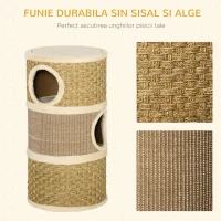PawHut Casuta Pat pentru Pisici Stalp de zgariere sub forma de Turn 3 Nise Franghie Sisal Alga Marina(m-6)
