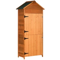 Outsunny Wooden Garden Shed, Small Outdoor Storage Cabinet with 3 Shelves, Tilted-felt Roof, and Two Lockable Doors, Orange(m-1)