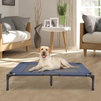 PawHut Brandina per Cani Rialzato con 600D Tessuto a Rete, Lettino per Cani Grandi da Viaggio con Peso fino a 30kg, 91.5x76.2x18 cm, Blu(m-12)