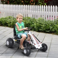 HOMCOM Go-Kart cu Pedale pentru Copii, Alb si Negru(m-2)