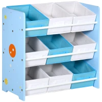 ZONEKIZ Kids Storage Rack, with Nine Removable Baskets, for Nursery, Bedroom, Playroom - Blue(m-1)
