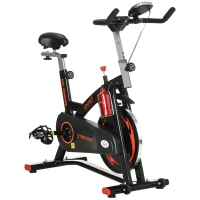 HOMCOM Fahrradtrainer, höhenverstellbare Sitz & Lenker, digitale Anzeige, Handyhalterung, schwarz+rot, 47 x 120 x 117cm(m-1)