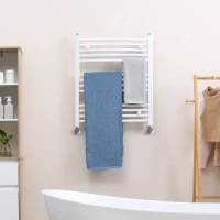 HOMCOM 13 Bars Heated Towel Rail, Curved Hydronic Bathroom Ladder Radiator Towel Warmer For Central Heating, 600mm x 700mm,  White(m-10)