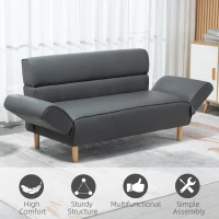HOMCOM Canapele cu 2 locuri pentru camera de zi, canapea mica cu cotiera reglabila, gri(m-6)