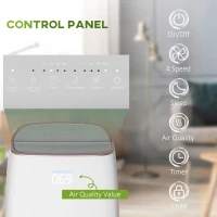 HOMCOM Quiet Air Purifiers for Bedroom with 3-Stage Carbon HEPA Filtration System, Air Monitor, Timer, Air Cleaner with 4 Speeds, Remove Smoke Dust Pollen Odours(m-6)