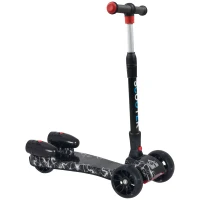 HOMCOM Kids 3 Wheel Plastic Scooter Adjustable Height w/ Engine-Look Water Spray Black(m-1)