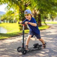 HOMCOM Kids 3 Wheel Plastic Scooter Adjustable Height w/ Engine-Look Water Spray Black(m-2)