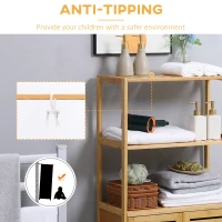 kleankin Dulap de baie cu 2 rafturi deschise si dulap cu doua usi, din bambus cu usa cu clapeta, natural(m-7)
