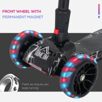 HOMCOM Kids 3 Wheel Plastic Scooter Adjustable Height w/ Engine-Look Water Spray Black(m-4)