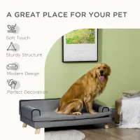 PawHut Dog Sofa, with Wooden Legs, Water-Resistant Fabric, for Medium & Large Dogs - Grey(m-7)