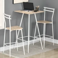 HOMCOM Bar Table and Stools Breakfast Dining Table and Chairs Set of 2 with Steel Frame and Footrest for Bar and Kitchen White(m-2)