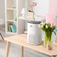 HOMCOM Air Purifiers with 3-Stage Carbon HEPA Filtration System, for Bedroom,  Air Cleaner with 4 Speeds, Air Monitor, Timer, and Ioniser, Remove Smoke Dust Pollen Odors(m-14)