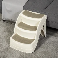 PawHut Foldable Pet Stairs Portable Dog Steps 3-Step Design with Non-slip Mats for High Beds, Sofas, 49 x 38 x 38 cm, Cream(m-12)