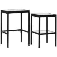 HOMCOM Set 2 Tavolini da Salotto Moderni in Acciaio e Vetro per Soggiorno e Ingresso, 40.5x35.5x61 cm e 33x33x54.5 cm(m-11)
