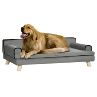 PawHut Dog Sofa, with Wooden Legs, Water-Resistant Fabric, for Medium & Large Dogs - Grey(m-1)